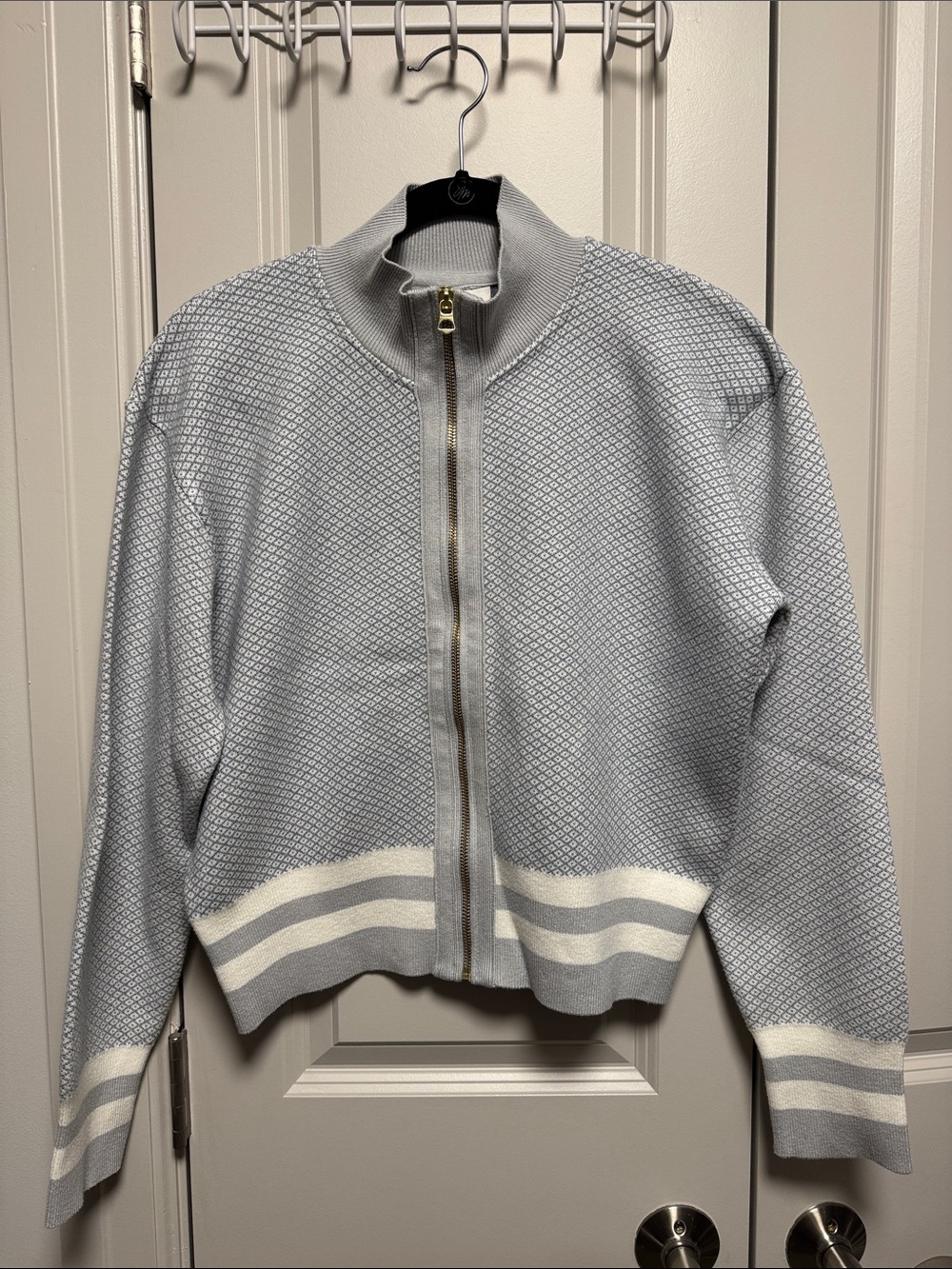 Varley Pale Blue Knit Zip Sweater Size Small